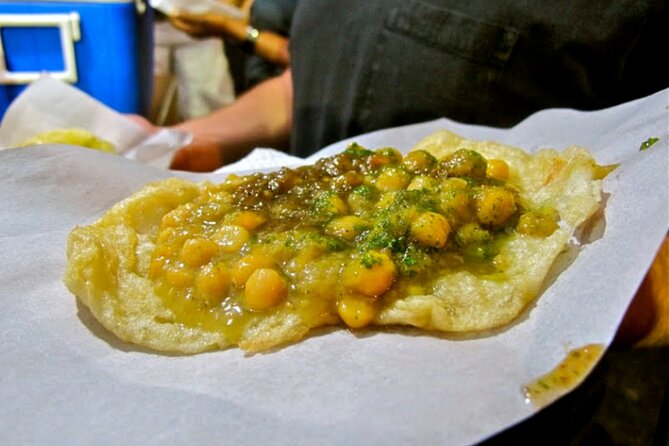 Night Street Food Tasting Tour in Trinidad - St. James roti: curry potato and chickpeas in flatbread